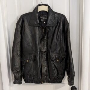Napoline Mens Genuine Leather Coat LARGE Bomber Biker Lined Handcrafted Black‎